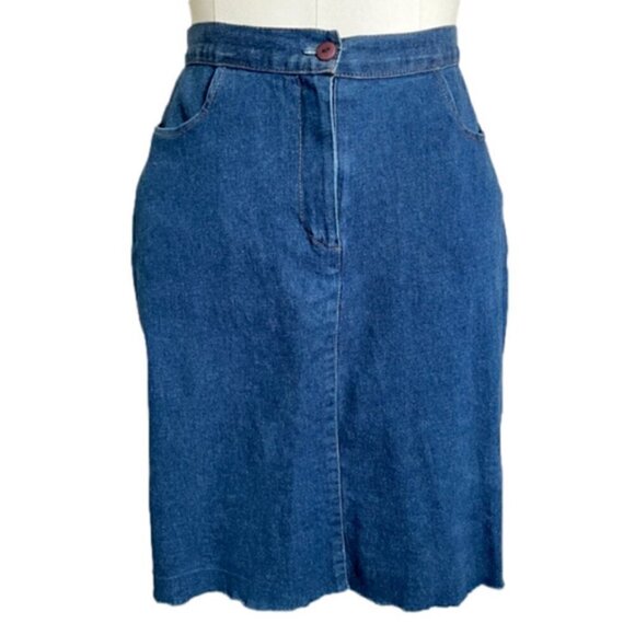 Vintage A-line Denim Knee Length Jean Skirt - S/6 - Picture 1 of 7